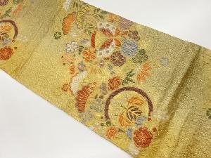 ふくれ織草花に葉・蝶模様織出し袋帯